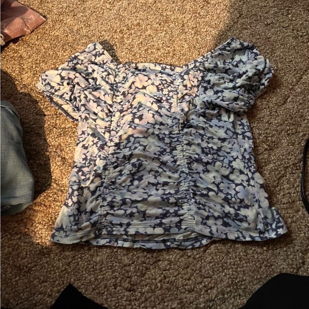 Justice Blue and White Floral Blouse